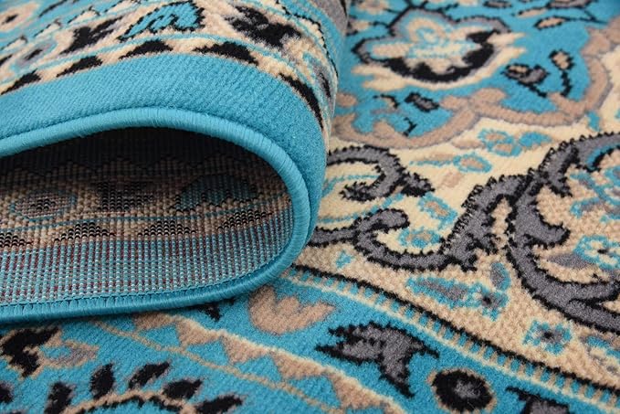 Unique Loom Reza Collection Traditional Persian Style Area Rug, 8' 0" x 8' 0", Turquoise/Ivory