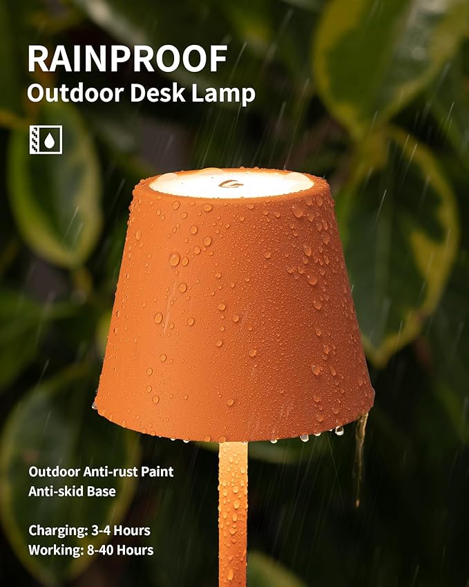 KDG 2 Pack Cordless Table Lamp,Portable LED Desk Lamp, 4000mAh Battery Operated, 3 Color Stepless Dimming Up, for Restaurant/Bedroom/Bars/Outdoor Party/Camping/Coffee Shop Night Light(Orange)