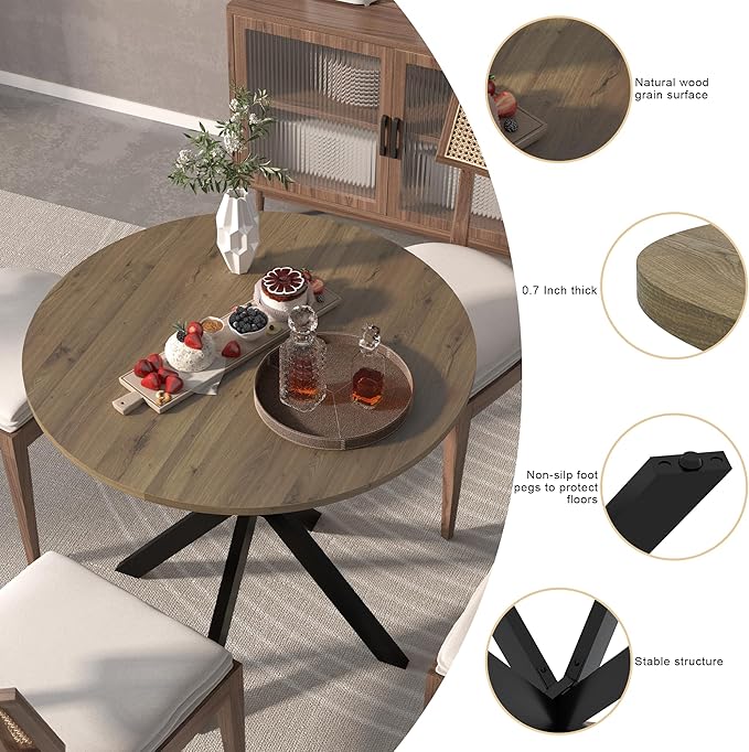 31.5" Small Round Dining Table for 2-4 People, Space Saving Circle Kitchen Dinner Table, Stable X-Legs Dining Room Desk for Kitchen, Apartment, Natural Oak
