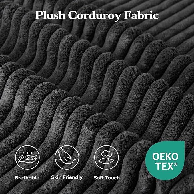 Loveseat Sofa, Cloud Modular Sofa Couch, Upholstered Floor Sofa with Deep Seat, Upholstered Foam Couch for Bedroom Living Room, No Assembly Required (Plush Corduroy Fabric, Black)