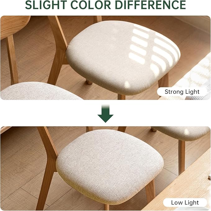 100% Solid Wood Upholstered Dining Chairs, Mid Century Modern Oak Dining Chairs with Curved Back Design with Butterfly Wing Shape for Kitchen, Dining Room, Restaurant (1PK, Log Color-Beige Cushion)