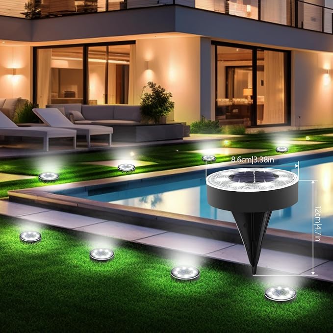 Joomer Solar Ground Lights, 4 Pack 8 LED Solar Lights Outdoor Waterproof IP68 Disc Light Landscape Lighting Garden Light for Patio Pathway Lawn Yard Driveway Walkway(White)