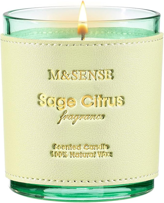 M&SENSE Sage Citrus Scented Vegan Soy Candles, No Toxin 10oz 42-Hour Long Burning Time,Fall Winter Calming Relax Air Purifying Candles for Home Fragrance,Housewarming Thanksgiving Christmas Gift