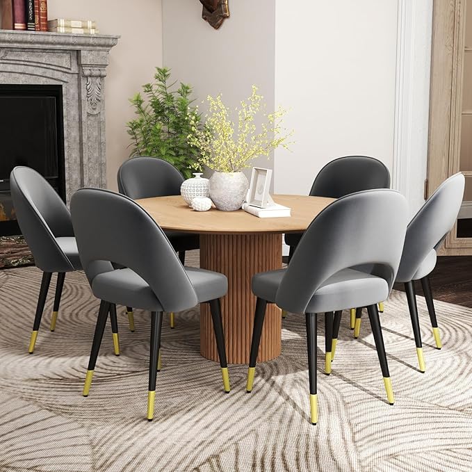 DUOMAY Modern Dining Chair Set of 4 with Open Back, Velvet Upholstered Armless Chair with Metal Frame Side Chair for Kitchen Dining Room Living Room, Grey