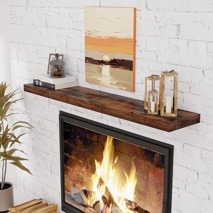 Fun Memories 55 Inch Floating Shelves for Wall, 55x9.3 Large Floating Shelf for Bedroom, Kitchen, Bathroom, Wall Mounted Rustic Wood Shelves with Invisible Bracket for Books, Decor, Rustic Brown