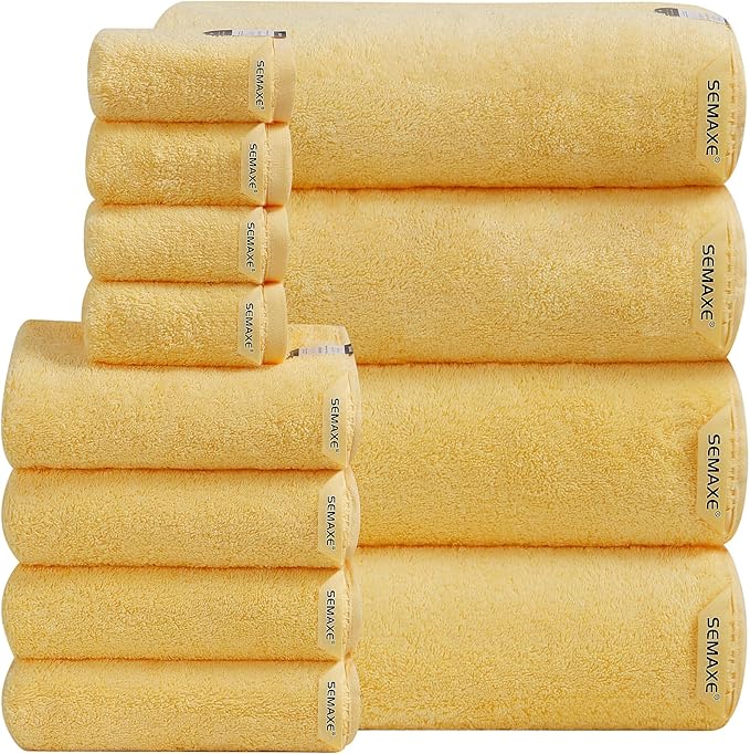 SEMAXE 12-Piece Family Bathroom Towel Set - 100% Cotton, 4 Bath Towels, 4 Hand Towels, 4 Washcloths, Ultra-Soft and Super Absorbent, Lighter Weight