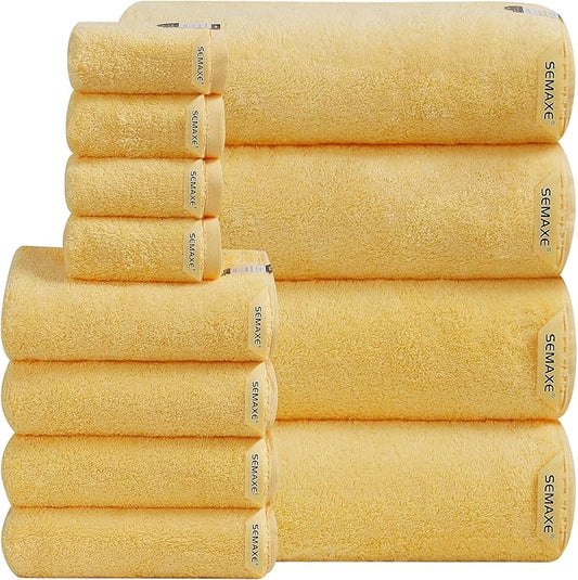 SEMAXE 12-Piece Family Bathroom Towel Set - 100% Cotton, 4 Bath Towels, 4 Hand Towels, 4 Washcloths, Ultra-Soft and Super Absorbent, Lighter Weight