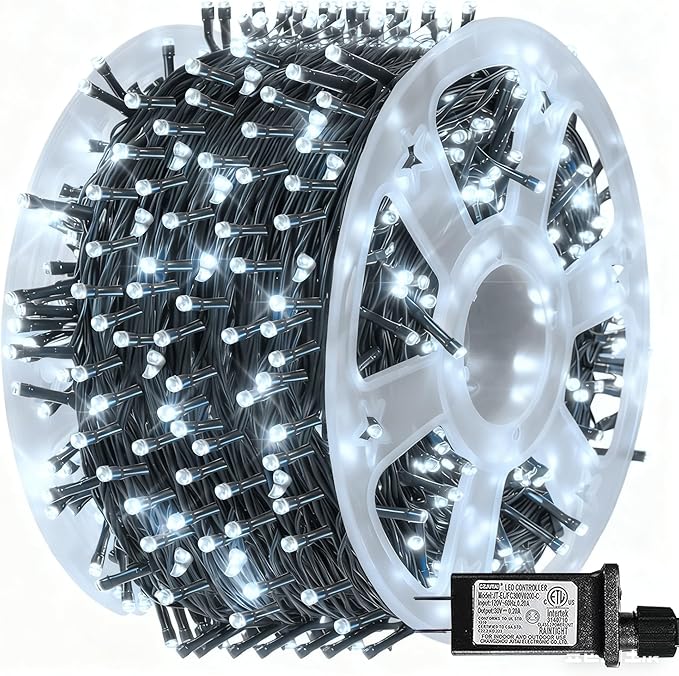 Dazzle Bright 164 FT 500 LED Christmas String Lights, Waterproof Green Wire String Lights with 8 Modes, Outdoor Christmas Decorations for Indoor Garden Party Yard Decor (White)