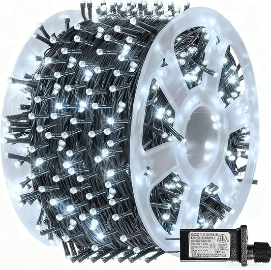 Dazzle Bright 164 FT 500 LED Christmas String Lights, Waterproof Green Wire String Lights with 8 Modes, Outdoor Christmas Decorations for Indoor Garden Party Yard Decor (White)
