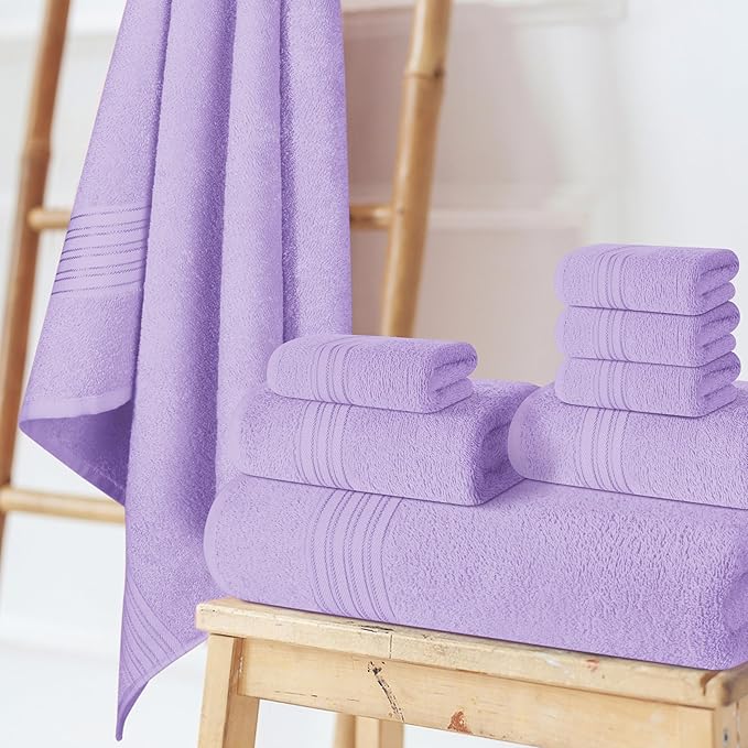 BOUTIQUO 100% Cotton Towel Set, Contains 4 Soft Bath Towel, 6 Hand Towels, 8 Wash Cloths - Compact Absorbent Lightweight & Quickdry Towels for Bathroom - 18 Piece Bathroom Towel Set - Purple