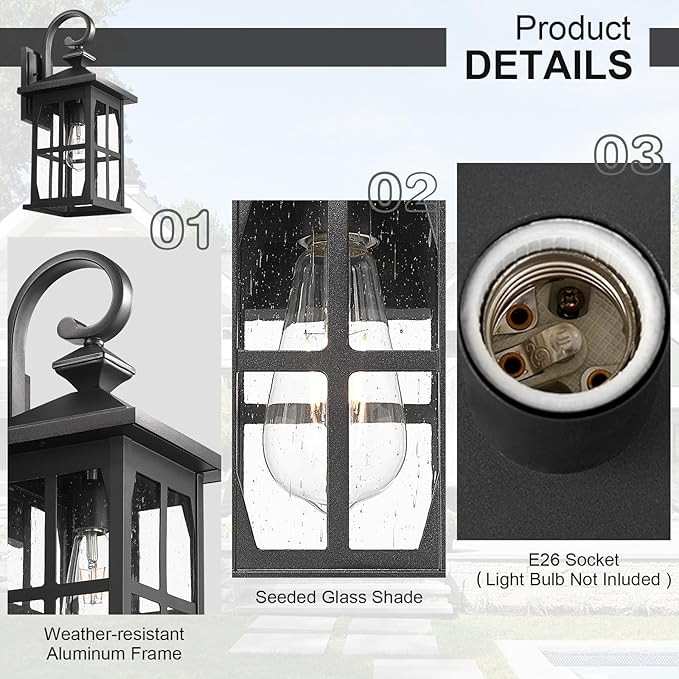 Darkaway Large Outdoor Light Fixtures Wall Mount, 21inch Outside Wall Lights Exterior Lighting Fixture with Seeded Glass Outdoor Wall Sconce for House Porch Hallway Garage, 2Pack