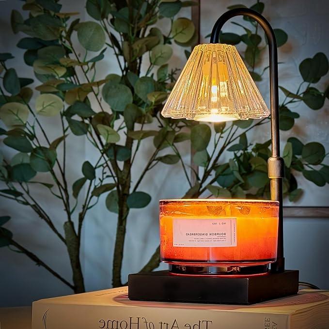 Candle Warmer Lamp with Timer and Dimmer & Includes 2 Bulbs, Electric Wax Candle Lamp Warmer for Jar Candles, Home Decor Aesthetic, and House Warming Gifts - Black Glass