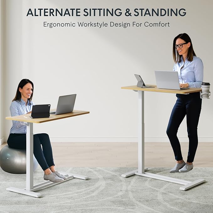 FLEXISPOT Adjustable C Table with Wheels, Mobile Snack Side End Table Sofa Couch Bedside Table Laptop Rolling Cart TV Tray Night Stand Small Space Side Table,(31.5" W x 17.7" D,Maple)