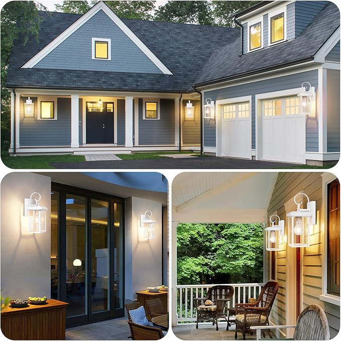 BesLowe 2-Pack Outdoor Wall Light Fixtures, Exterior Lighting Fixtures Wall Mount, Waterproof Porch Lights Outdoor Wall Sconces Lanterns, Modern Outside Lights for House Front Door Garage, White