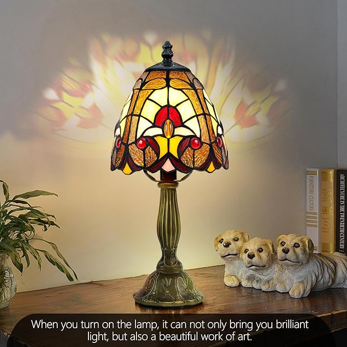 Exquisite Small Tiffany Style Lamp,Handcrafted Baroque Stained Glass Table Lamp with LED Bulb,6-Inch Vintage Tiffany Lamps for Bedroom, Living Room, Office Decor.