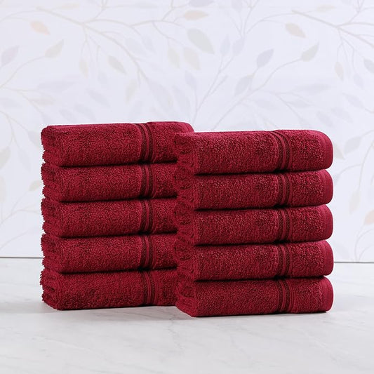Superior Heritage Egyptian Cotton Face Towel Set, Small Towels for Kitchen, Home Bathroom, Guest Bath, Luxury Essentials, Plush, Absorbent Basics, Washcloths, Spa, Hotel, Resort, Set of 10, Burgundy