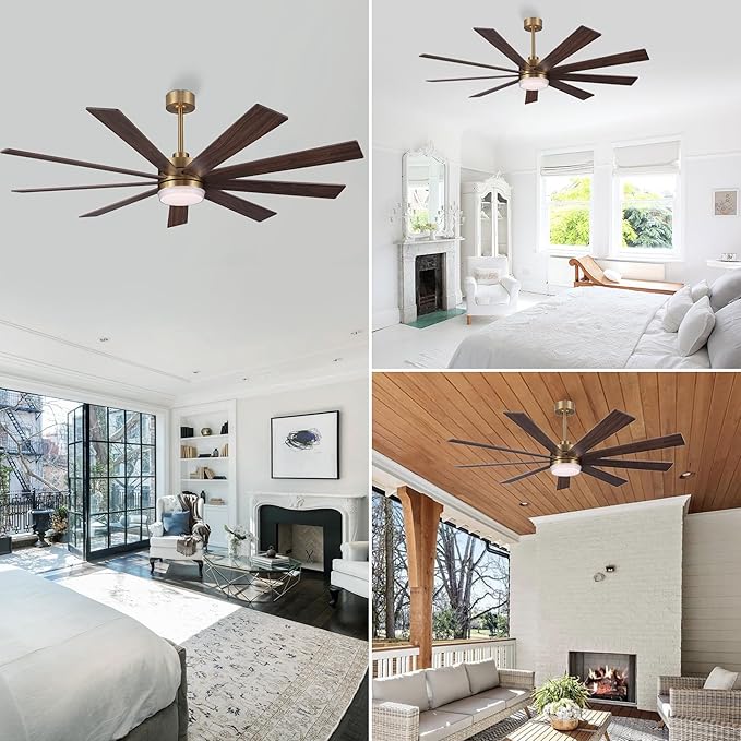 64" Ceiling Fan with Light, 6-Speed Remote Control, Reversible DC Motor, Modern 9 Blades with 4.5"/12" Downrods for Home or Commercial Gold/Walnut