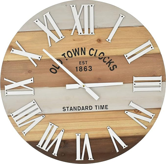 24" Wooden Multi-Color Maritime Coastal Beach Large Roman Wall Clock (Wood, 24 inch)