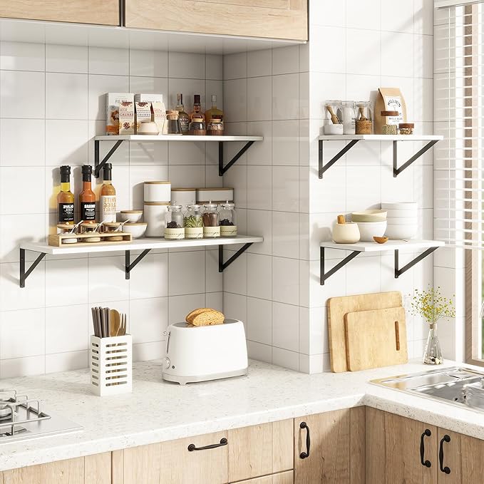 10 Inch Deep Floating Shelves, White Floating Shelves 30 Inch Long, Rustic Wood Wall Shelves 30"W x 10"D, Deep Floating Shelf with Bracket, Wide Storage Shelves for Books, Living Room, Bathroom