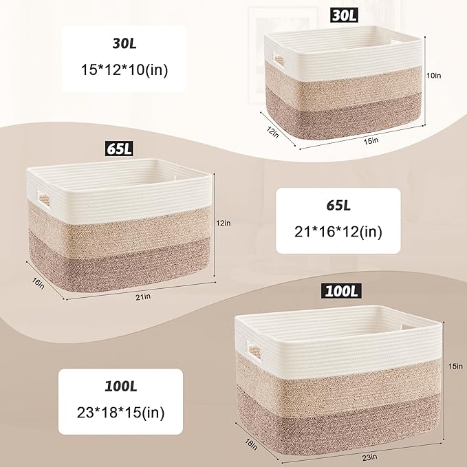 Blanket Basket,Rectangle Woven Baskets for Storage,30L Laundry Basket for Decorative Nursery Blanket,Toys,Dirty Clothes and Magazine in Shelves,Baby Room,and Living Room