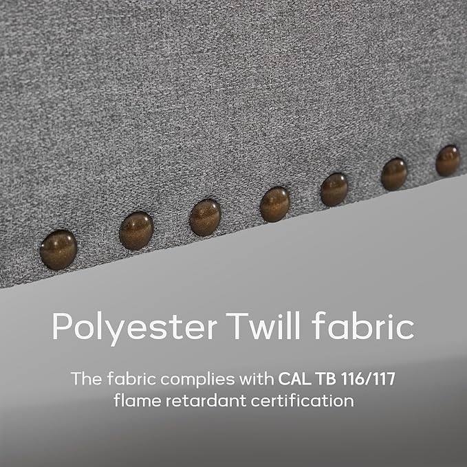 HUIMO 51-inch Storage Bench Ottoman with Removable Tray, Cotton Linen Blend Fabric, Button Tufted, Safety Hinge, 300lb Weight Capacity, Gray