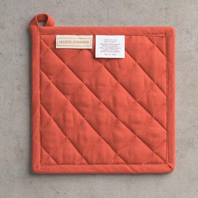 Maison d' Hermine Pot Holders 100% Cotton Heat Resistant Potholders 8" x 8" Hot Pads with Loop for Thanksgiving Christmas Decorations BBQ Cooking Baking Handling Hot Pans (Pack of 1, Kashmir Paisley)