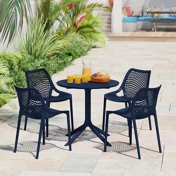 Costaelm Sunshine 31.5" Round Plastic Outdoor Patio Dining Table for 4, Navy Blue