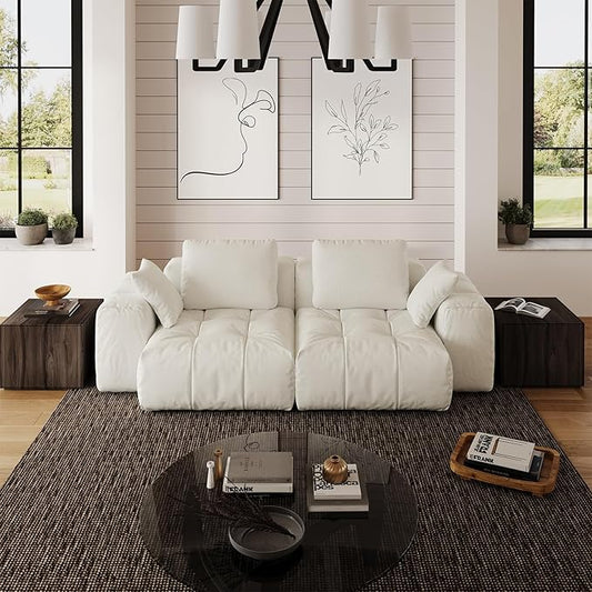 Cloud Sectional Couches, Comfort Linen Loveseat Modular Sofas with Wide Deep Seat, Down Filled Modern Upholstered Sofa Couch for Living Room, Apartment,Cream White