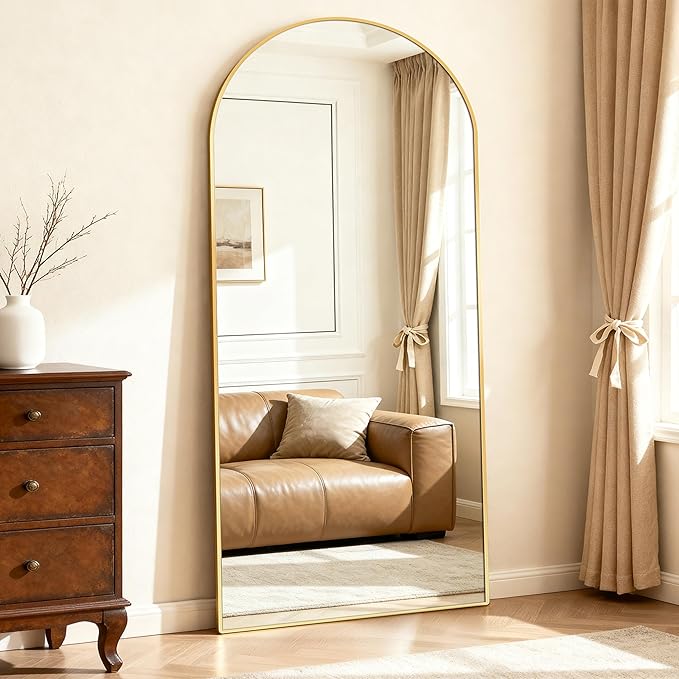 Arched Full Length Mirror 78"x35" - Floor Standing Body Mirror with Aluminum Frame,Leaning Hanging for Bedroom Cloakroom Living Room Gold