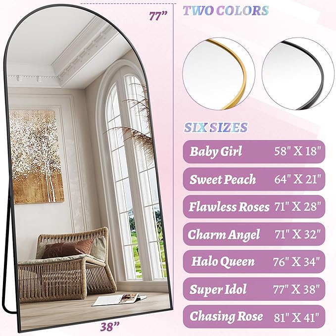 Floor Mirror, 78"×38" Full Length Mirror with Stand for Bedroom Living Room, Black