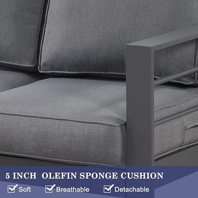 Wisteria Lane Aluminum Outdoor Patio Furniture Set,7 Seats Modern Patio Conversation Sets, Outdoor Sectional Metal Sofa with 5 Inch Cushion and Coffee Table for Balcony, Garden, Dark Grey