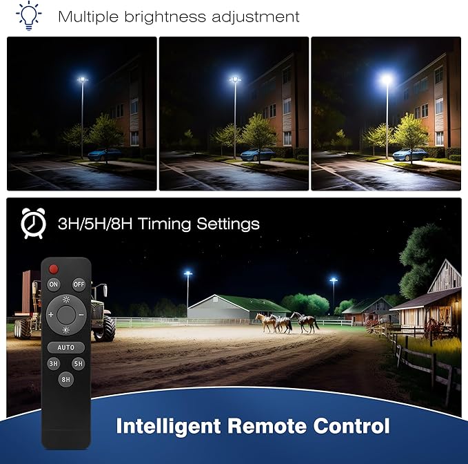 12000W Solar Street Lights Outdoor - 6500K Solar Parking Lot Lights Commercial Dusk to Dawn, Heavy Duty Split Type LED Solar Street Light Remote Control, Street Lights Solar Powered for Yard (2Pack)