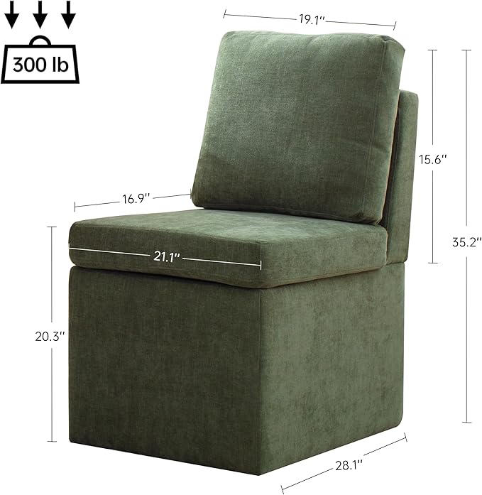 VKNOW Upholstered Dining Chairs, Modern Kitchen Chairs with Storage, Linen Armchair Dining Room Chairs for Kitchen Room (Green, Set of 2)