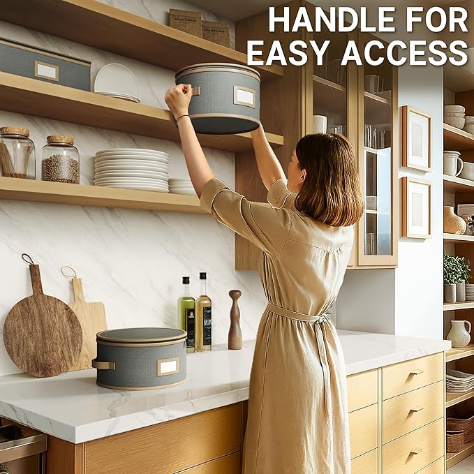 Hard Shell China Storage Containers – 5 Piece Set for Storing Dinner Plates, Salad Plates, Mugs, Quilted Dividers for Safe Moving and Seasonal Storage, Grey with Brown Edging