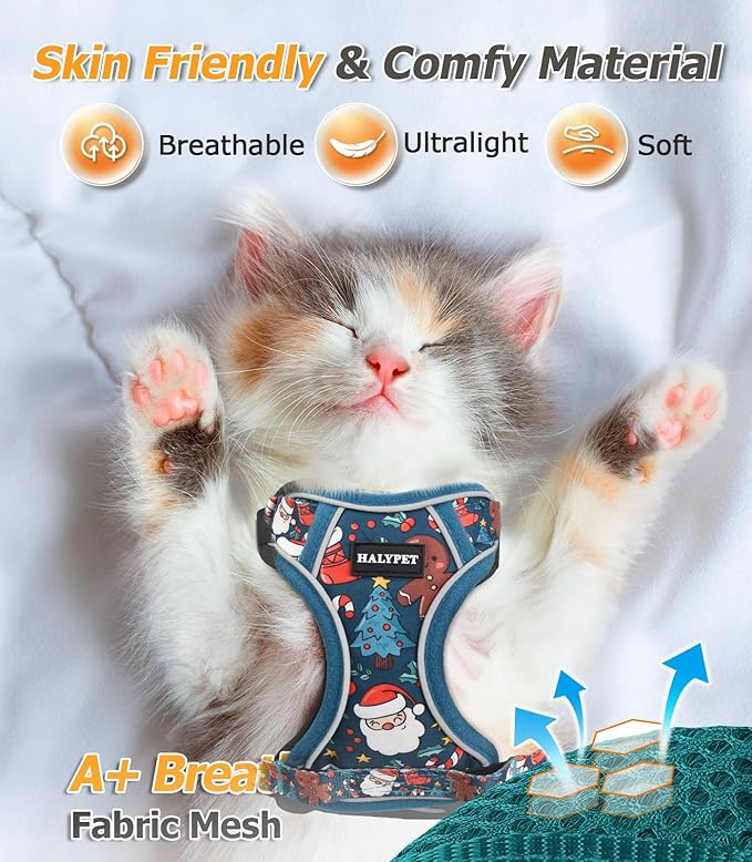 Halypet Cat Harness and Leash Set [MAX Safety 4th-Gen Upgrade] Escape Proof Adjustable Cat Leash Comfortable Soft Vest Easy to Wear Kitten Harness with Reflective Strip for Cats Walking, M Night Blue