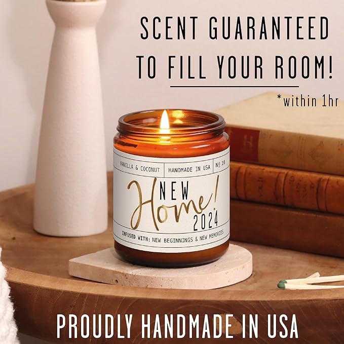 House Warming Gifts New Home, Housewarming Gifts New Home - 'New Home 2024' Soy Candle, w/Vanilla, Coconut & Vetiver I for New House, New Home Gifts I 9oz Jar, 50Hr Burn, Made in USA