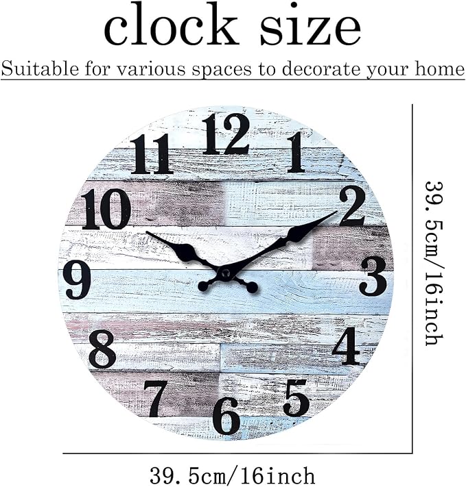 XNM Wooden Wall Clocks Battery Operated 16 Inches or Larger Farmhouse Clock for Living Room Decor Silent Wall Clock Non Ticking (MDF No Solid Wood)