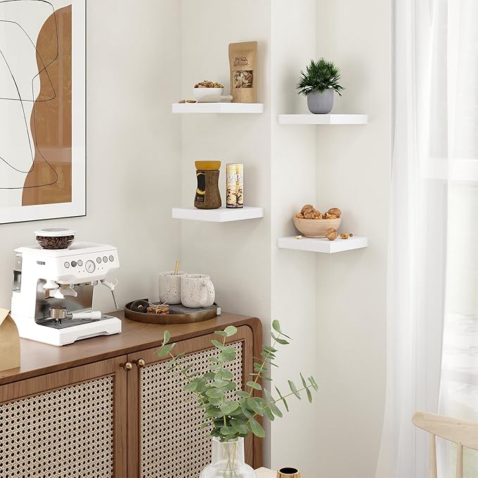 Fun Memories Floating Shelves for Wall - 7.5 Inch Square Shelves with Invisible Brackets, Small Wall Shelf for Living Room, Bathroom, Bedroom, and Kitchen Decor，White Set of 3