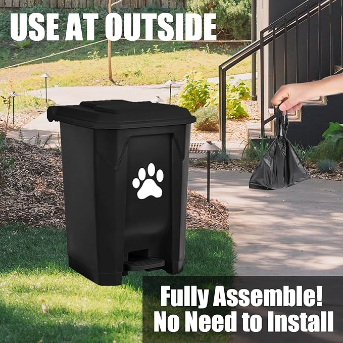 tebiete Dog Poop Trash Can Outdoors Pet Waste Station with Lid Dog Waste Disposal Container with Removable Inner Bin Bucket Hands-Free Pedal Garden Yard Home with Waste Bags, Black