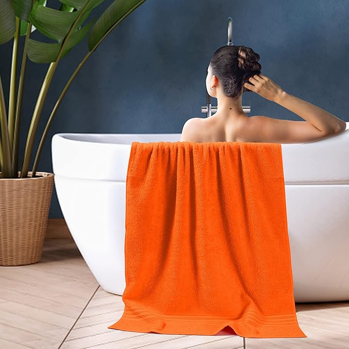 BOUTIQUO 100% Cotton 2 Pack Bath Towel Set 28x55, Eco-Friendly Large Bath Towels, Compact Quickdry Lightweight Soft & Highly Absorbent Bath Towel, Ideal for Everyday Gym Travel Camp Pool - Orange