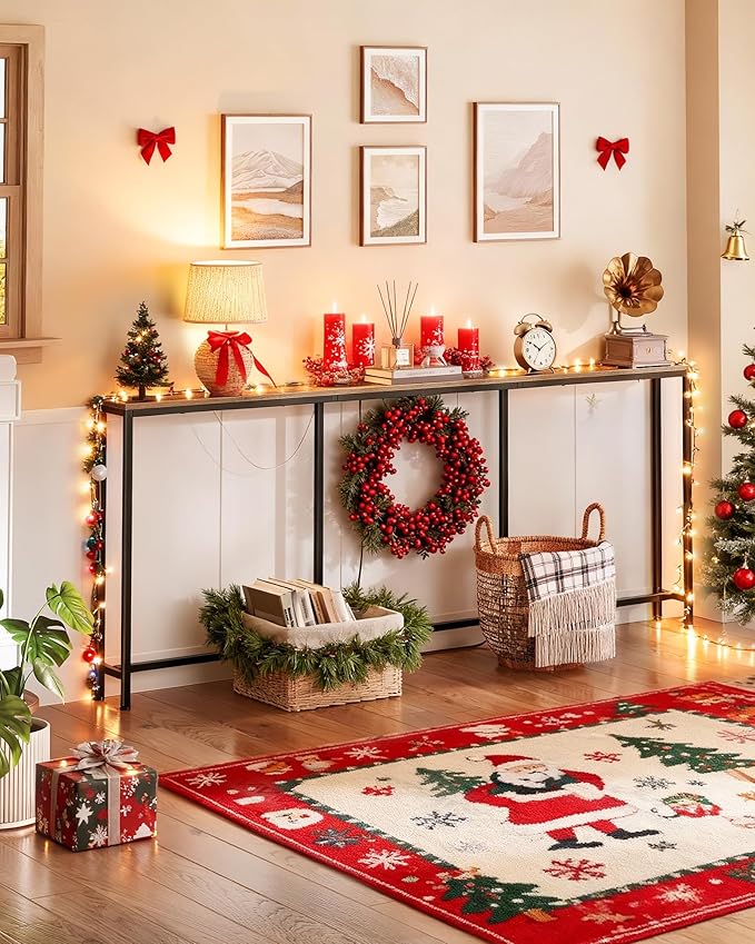 78.7'' Narrow Console Table with Power Outlet 7.1" Skinny Sofa Table, Long Behind Couch Table with Charging Station, Entryway Table for Hallway, Living Room Rustic Brown and Black TXG20UBF