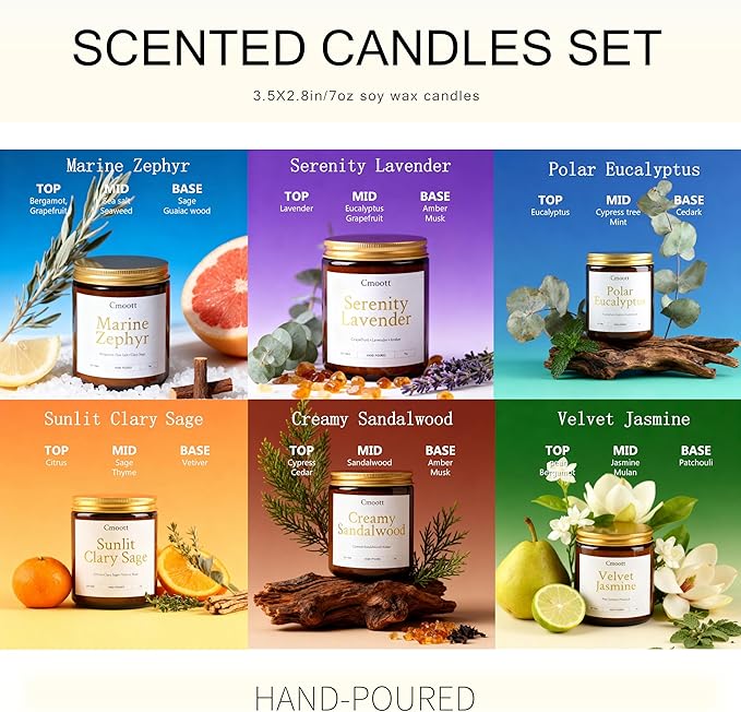 Scented Candles - 6 Pack Home Aromatherapy Jar Candle Set Gifts for Women, 7 oz Soy Wax Candles for Birthday, Valentine, Anniversary