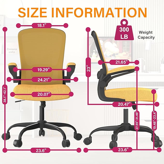 Mimoglad Office Chair, Ergonomic Desk Chair with Adjustable Lumbar Support, High Back Mesh Computer Chair with Flip-up Armrests-BIFMA Passed Task Chairs, Executive Chair for Home Office