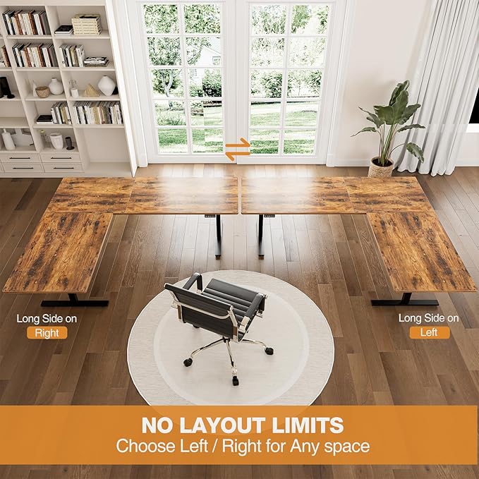 Grandder L Shaped Standing Desk Adjustable Height, Electric Standing Corner Desk, 63 Inch Sit Stand Computer Table with Splice Board, Rustic Brown