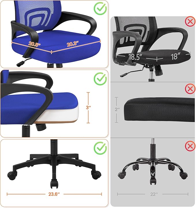 Yaheetech Mid-Back Mesh Office Chair Adjustable Ergonomic Computer Task Chair Swivel Rolling with Lumbar Support Armrest for Home Office Work Study, Blue