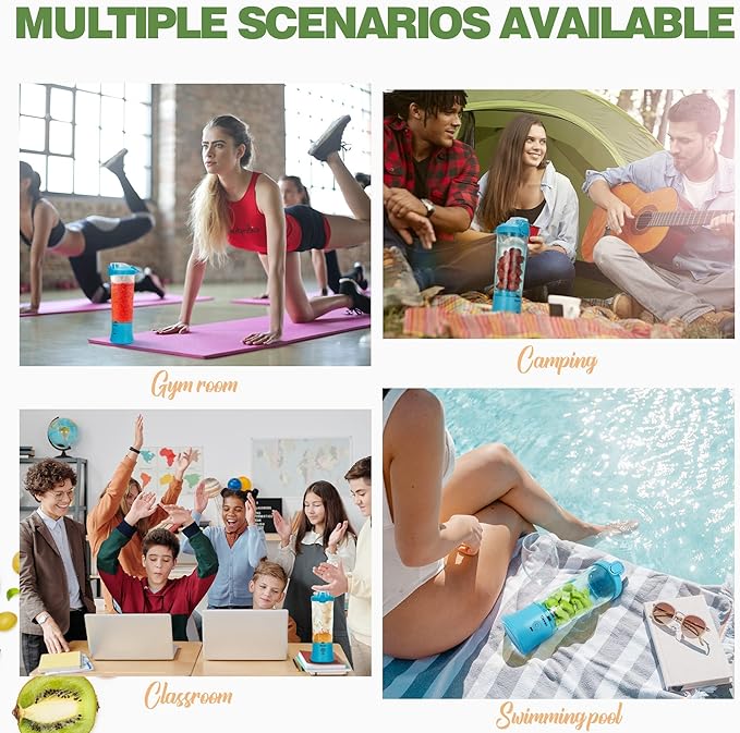 Portable Blender,270 Watt for Shakes and Smoothies Waterproof USB Rechargeable with 20 oz BPA Free and a Travel Lid. (Blue, 20 oz)