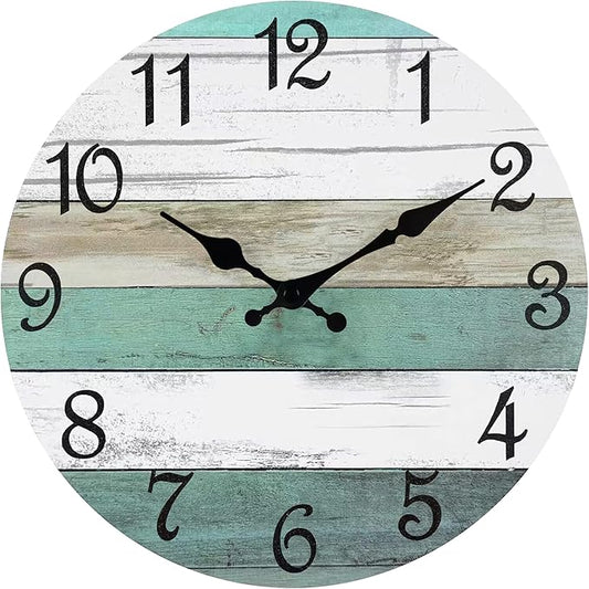 CHYLIN Wall Clock,12 Inch Wall Clocks Battery Operated Silent Non Ticking, Teal Turquoise Rustic Clock Decorative for Kitchen Bathroom Bedroom Living Room(Bronze White)