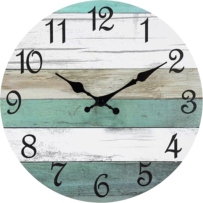 CHYLIN Wall Clock,14 Inch Wall Clocks Battery Operated Silent Non Ticking, Teal Turquoise Rustic Clock Decorative for Kitchen Bathroom Bedroom Living Room(Bronze White)