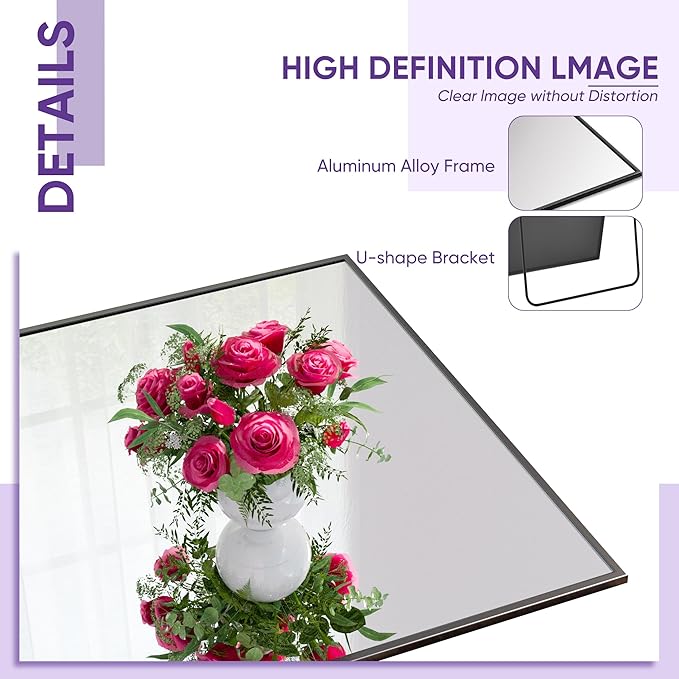 Full Length Mirror, 88"x44" Floor Mirror Freestanding, Oversized Floor Standing Mirror Full Body Mirrors with Stand for Bedroom, Hanging Mounted Mirrors for Living Room Cloakroom, Black, Rect