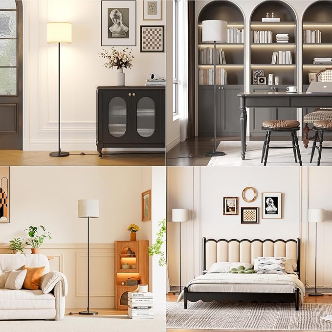 Keepsmile Dimmable Floor Lamps for LivingRoom with 12W LED Bulb, Foot Switch, Remote Custom Color Temperature Floor Light, Linen Shade Standing Lamps, Modern Tall Lamp for Office Bedroom Kid Room